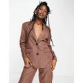 Noisy May oversized blazer in chocolate pinstripe (part of a set)-Brown