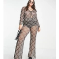 Reclaimed Vintage Inspired Plus check mesh flared pants in brown (part of a set)