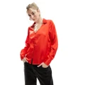 JDY v neck button down shirt in red