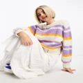 Santa Cruz Maya knitted jumper in white and purple horizontal stripes