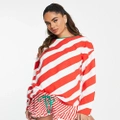 ASOS DESIGN Maternity Christmas stripe slouchy sweat & shorts pyjama set in red & white-Multi