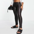 Selected Femme real leather leggings in brown