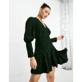 AX Paris puff sleeve mini dress in green leopard print