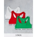 Brave Soul christmas 3 pack bralets in red white and green