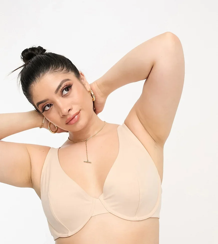 ASOS DESIGN Curve Marina smoothing underwire bra in beige-Neutral