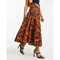 Whistles tropical floral tiered maxi skirt in brown