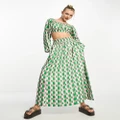 Native Youth cotton geo print maxi skirt in green (part of a set)