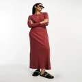 ASOS DESIGN super soft rib crew neck midi dress with long sleeve in rusty red