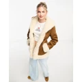 Brave Soul faux suede jacket with faux fur detail in brown