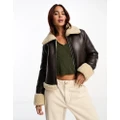 Brave Soul bonded aviator jacket with faux shearling in brown