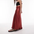 Topshop asymmetric maxi skirt with ruched panel in ruby red-Multi