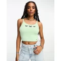 Hollister fluffy cami top with embroidered butterflies in sage green
