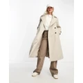 Pull & Bear belted oversized trench coat in stone-Neutral