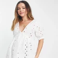 ASOS DESIGN Maternity broderie smock top with peplum hem & puff sleeve in white