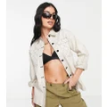 Missguided shirt with contrast stitch detail in cream (part of a set)-White