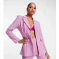 ASOS DESIGN Petite jersey suit strong shoulder nipped waist blazer in pink