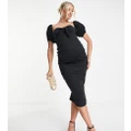 ASOS DESIGN Maternity off shoulder tie front midi dress in black