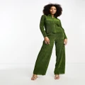 Glamorous relaxed wide leg pants in green glitter (part of a set)