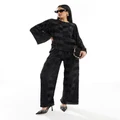 Y.A.S checkerboard plisse wide leg pants in black (part of a set)