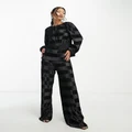 Y.A.S checkerboard plisse wide leg pants in black (part of a set)