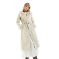 Reclaimed Vintage longline leather look trench coat with detachable faux fur collar in stone-Neutral