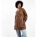 Threadbare Tall Lou short belted trench coat in brown