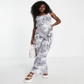 JDY wide leg jumpsuit in blue abstract floral-White