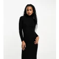 Brave Soul Petite Rebecca high neck knitted midi dress in black