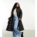 ASOS DESIGN Petite wax trench with check lining in black-Blue