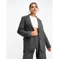 Pull & Bear pinstripe oversized blazer in dark grey (part of a set)