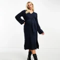 Mamalicious Maternity knitted wrap midi dress in navy blue