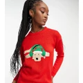 Brave Soul Tall sleepy dog christmas jumper in red