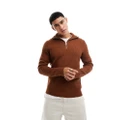 Jack & Jones Premium half zip ribbed knit jumper in brown