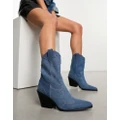 Pull & Bear denim heeled boots in blue