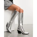 Pull & Bear western style knee high boots in silver