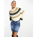 NA-KD fair isle fuzzy knit jumper in off white