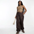 Brave Soul Tall utility cargo parachute pants in brown