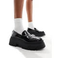 Pull & Bear chunky loafer shoes in black