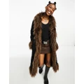 Native Youth longline cocoon puffer coat in black with brown faux fur trim