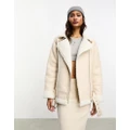 Vero Moda oversized leather look aviator jacket in cream-White