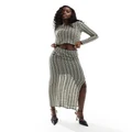 Y.A.S slit front maxi skirt in black & white wavy stripe (part of a set)-Multi