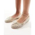 Steve Madden embellished flat shoes with bow in champagne-Gold