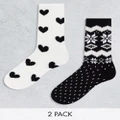 Lindex 2 pack fair isle pattern cosy socks in mono-Multi