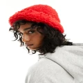 Monki soft faux fur hat in red