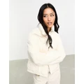 Pieces diagonal quilted padded jacket in white