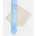 ASOS DESIGN skinny tie in blue with ombre rainbow pocket square-Multi