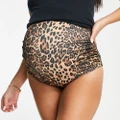 ASOS DESIGN Maternity mix and match ruched high waist bikini bottoms in leopard print-Multi