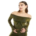 Motel flocked floral long sleeve top in olive green (part of a set)
