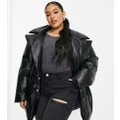 ASOS DESIGN Curve puffer faux leather coat with cinch belted detail-Black