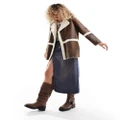 Native Youth faux shearling vintage look faux leather jacket in brown
